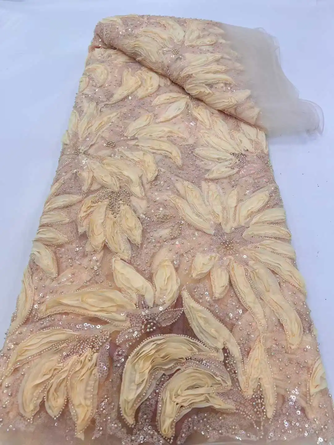 

African Sequins Beaded Lace Fabric 2026 High Quality Sequence Embroidery French Nigerian Lace Fabric for Wedding Dress