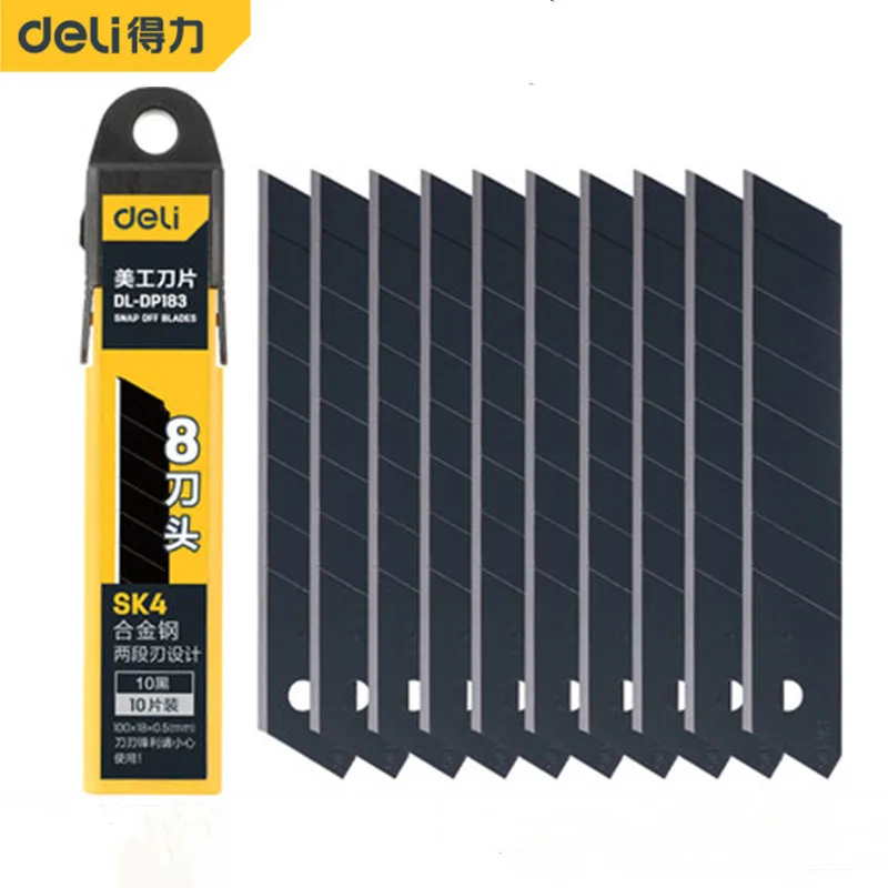 Imagem -05 - Deli 18 mm Portátil Lâmina de Utilidade Sk4 Liga de Aço Preto-afiado Multi-lâmina 10 Peças Escada em Forma de t Lâminas de Substituição Industrial