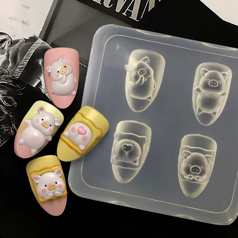 Sanrio Cute Cartoon Kuromi Hello Kitty Acrylic Nail Art Mold Tortoise Bear 3D Diy Design Silicone Templates Nails Mold Charms