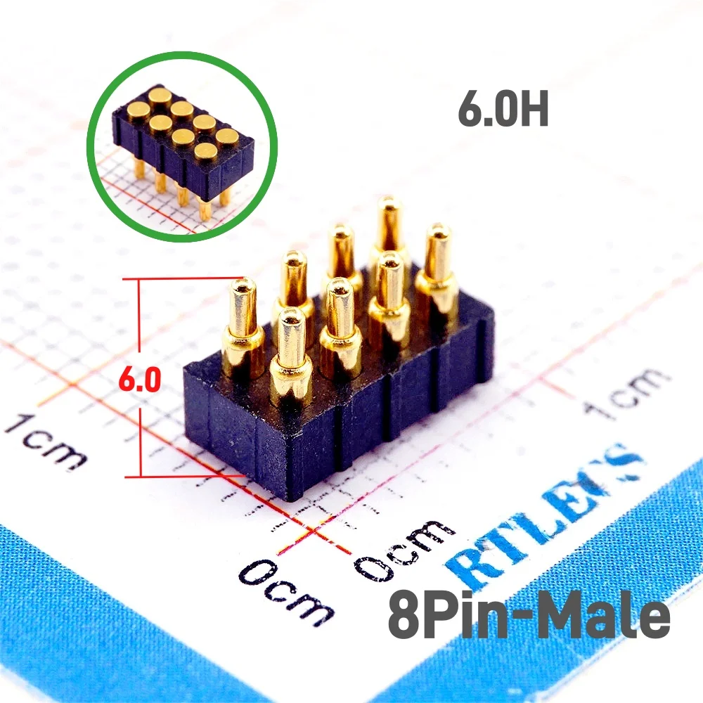 2/5 Stück federbelasteter Pogo-Pin-Stecker, männlich, 2,0 mm Rastermaß, 4, 6, 8, 10 Pin, 5, 6, 7, 8 mm Buchse, doppelte Reihen, Halterung, PCB, SMD, vergoldet – Detail 4