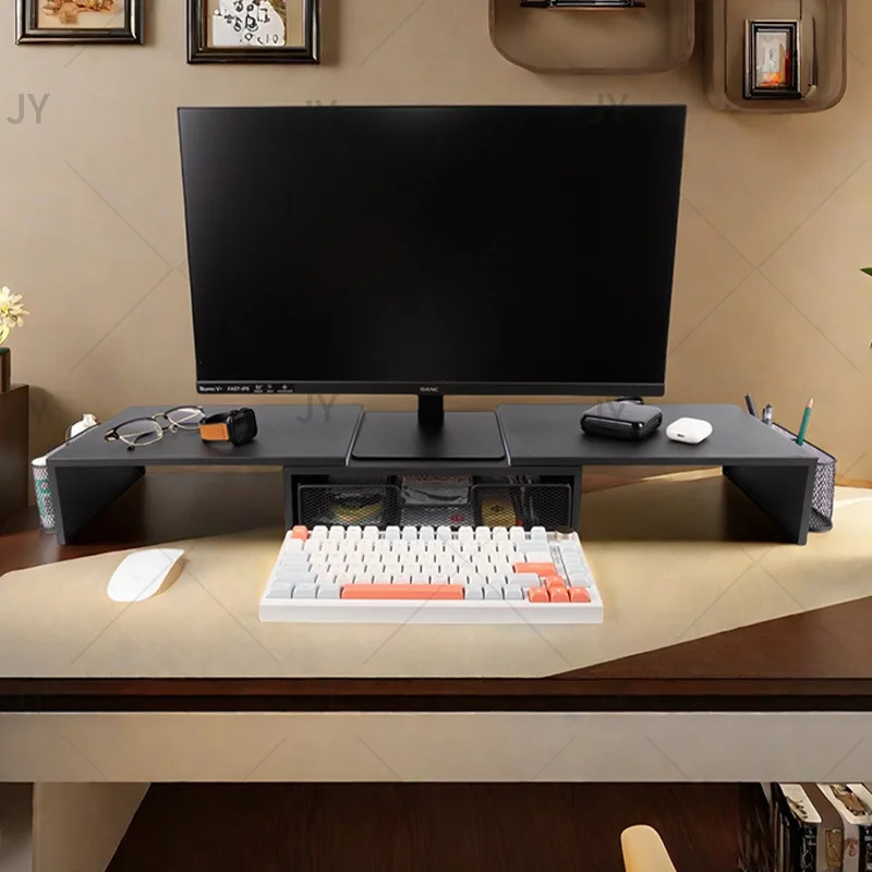 Dual Workstation Monitor Riser Storage Shelf Office Desks Heavy Iron Wire Desktop Organizer Stand Two Screens Laptops Small