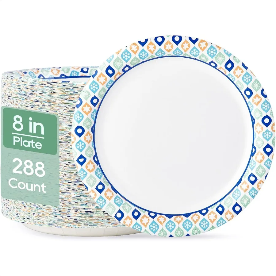 

8.375 Inch Paper Plates 288 Count Plates Soak Proof and Cut Ideal for Family Gatherings Parties Picnic
