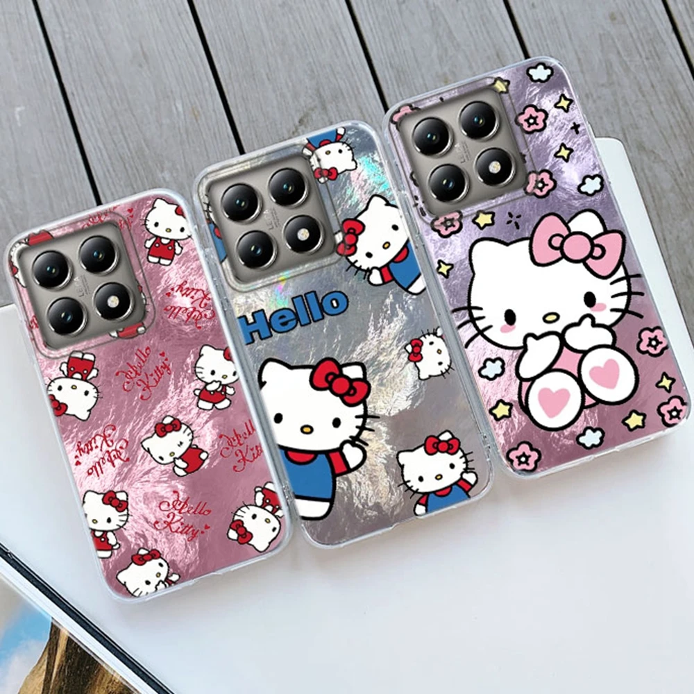 

Pink Bowknot Kitty Cat Phone Case For Xiaomi Poco X7 M6 M5s X3 X5 X6 Pro C61 14T 13T 11 Lite NE Girls Women Funda Cover Coque