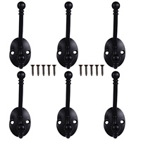 6pcs Clothing Hook Zinc Alloy Black Wall Mounted Hanger Heavy Duty For Bathroom Kitchen Door Storage Towel Coat Hats