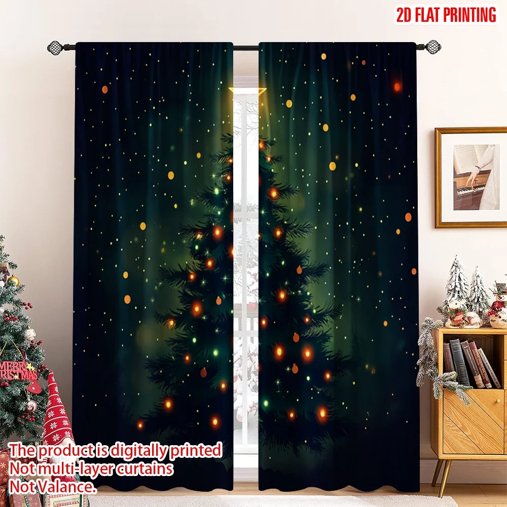 

2pcs 2D flat printing Merry Christmas Popular Curtain Festive Christmas Tree_a (2) 100% Polyester Fabric Without Electricity