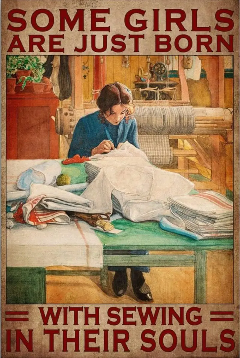 Girl Sewing Some Girls Are Just Born With Sewing Retro Metal Tin Signs Vintage Aluminum Sign For Home Coffee Bar Wall sign