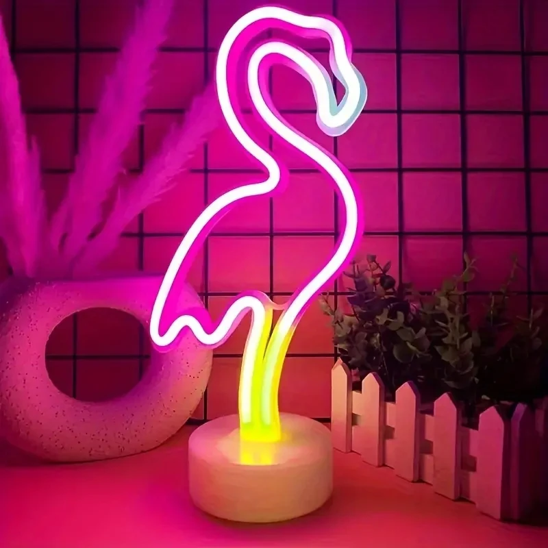 Lampe Néon Colorée à LED, Flamant Rose, Ananas, Arbre, Alimentation par Batterie, USB, Décoration de Table de Chambre, Vacances