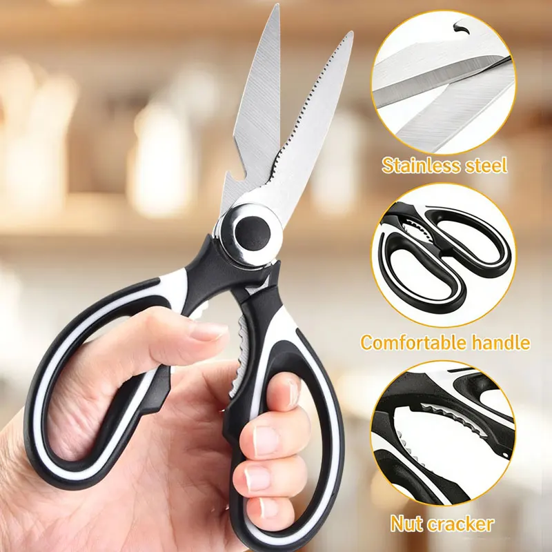

Kitchen Scissors Stainless Steel Multifunctional Food Shears for Chicken Bone Fish Poultry Meat BBQ Cooking Tool Heavy Duty