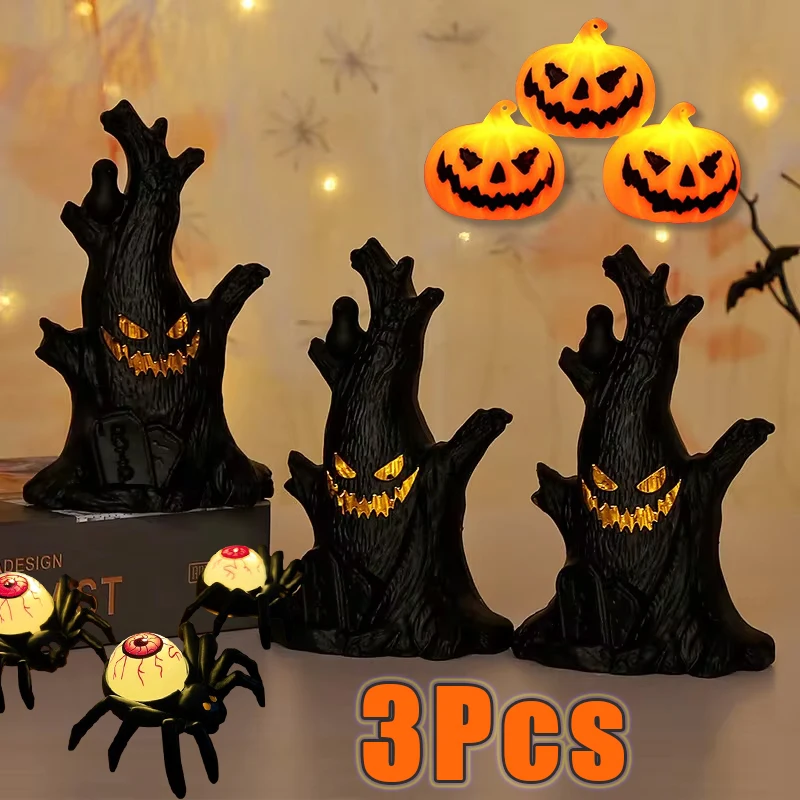 LED Halloween Ghost Faces Tree Night Light Flameless Candles Halloween Party Decorations Festival Gifts For Children Adults