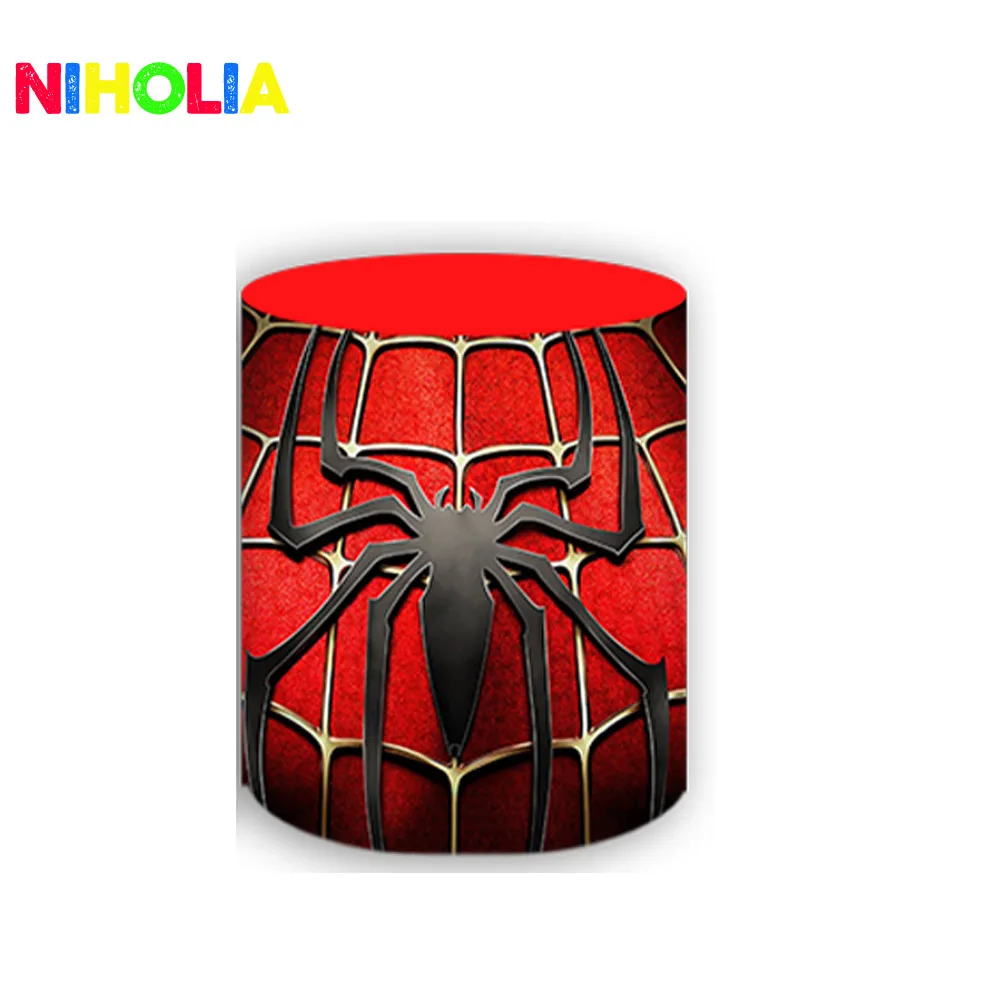 Spiderman Party Round Backdrop Boys Birthday Decoration Baby Shower Circle and Cylinder Covers For Cake Table