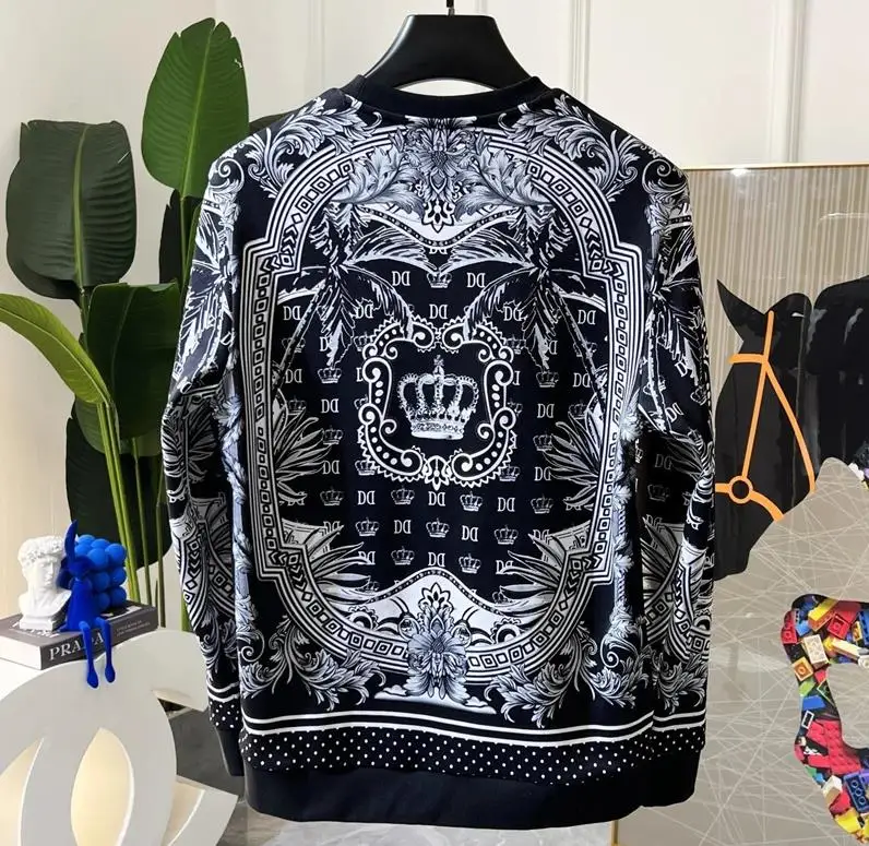 Europe and the United States men's 2024 winter new Long sleeve round neck palace vintage print Fashion hoodie