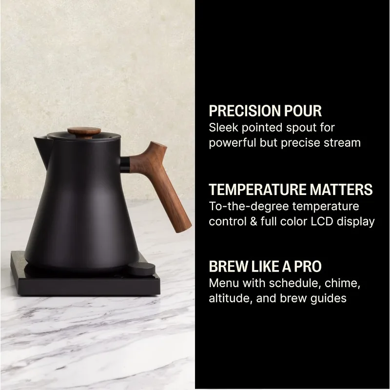 Quick Heating Electric Kettles for Boiling Water-Temperature Control & Built-In Brew Timer-Matte Black w/Walnut Handle