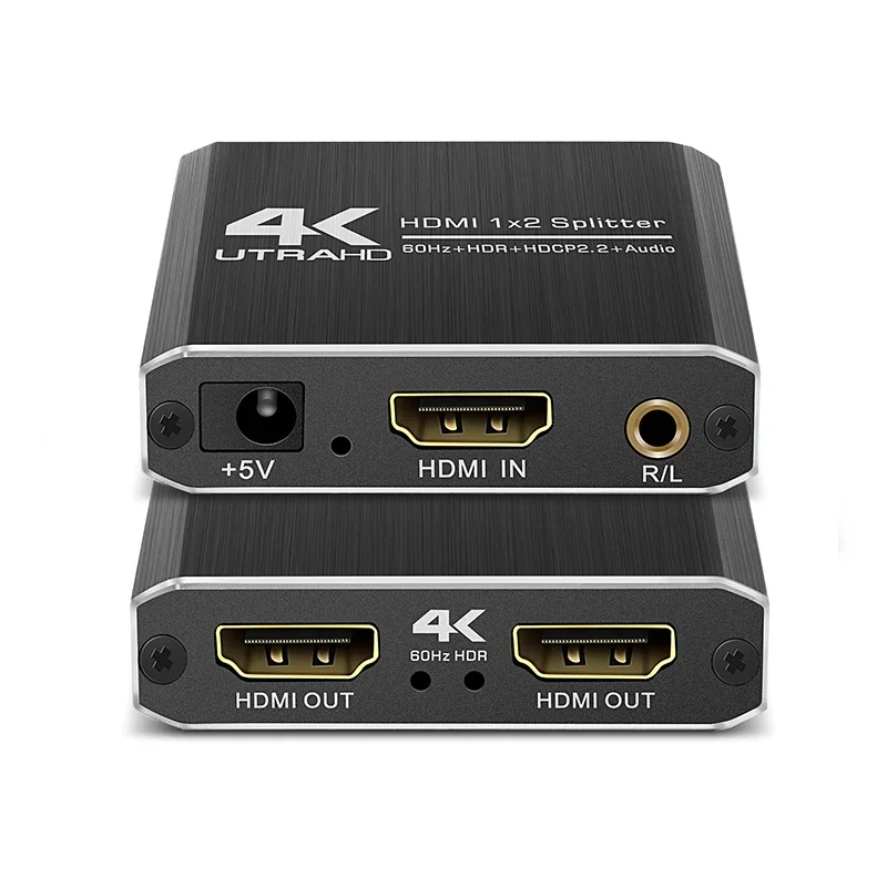 4K UTRA HD HDMI 호환 2.0, 1 in 2 Out 스위치 박스 어댑터 지지대, 1-in-2 분배기, YUV4:4:4 HDR 2.2 및 오디오 R/L 출력