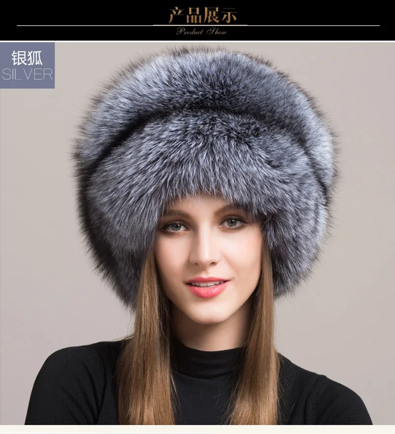 Winter Damen Echtpelz-Mütze Natürliche Modische Fuchspelz-Hüte Kopfbedeckung Russische Outdoor-Kappe Damen Verdickte Warme Pelzmützen – Detail 4
