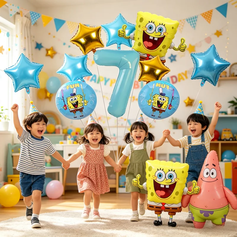 SpongeBob Schwammkopf Themen-Folienballons Zahlen-Aluminiumballons Baby-Shower-Dekorationen Kindergeburtstag Party-Zubehör Geschenke