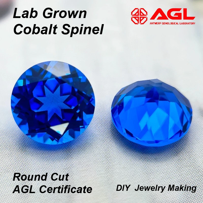 Top-tier Lab Grown Cobalt Spinel Round Cut Gemstone for DIY Ring Necklace Earrings Main Materials Selectable AGL Certificate