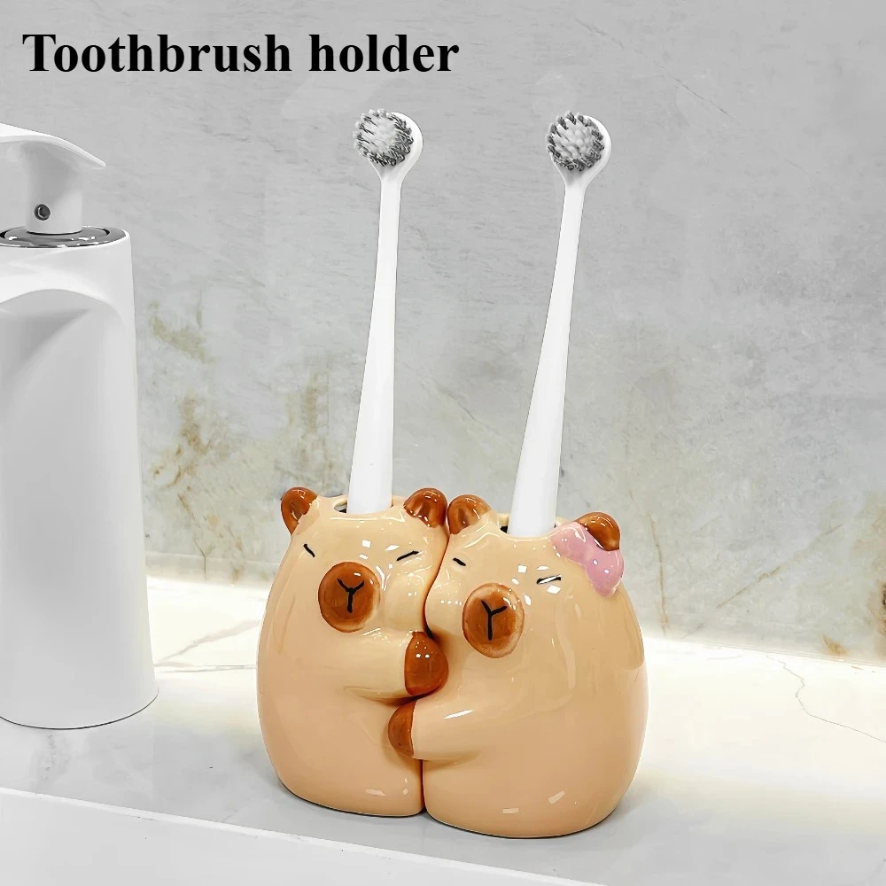 

Милый кронштейн для ручного хранения зубных щеток Capibala, подходящий для модных пар, керамический держатель для зубных щеток с бантом для ванной комнаты