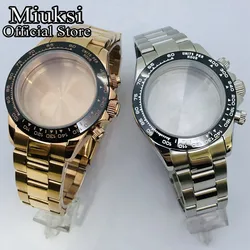 Miuksi 39mm silver gold rose gold sapphire glass ceramics bezel stainless steel watch case fit VK63 quartz movement