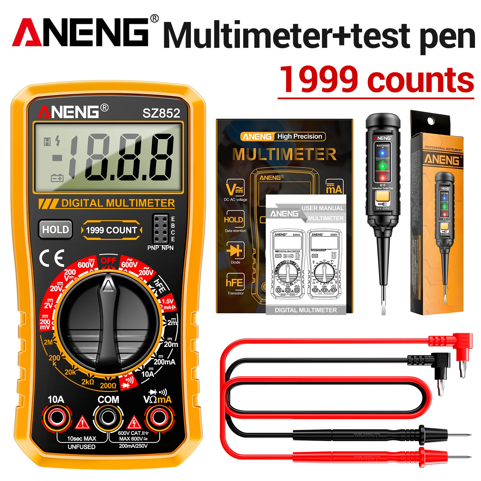 ANENG SZ852 Digitale Multimeter 1999 Afschrijvingen AC DC Spanning Stroom Weerstandstester Gratis Cadeau B15 Spanningsmeter Elektricien