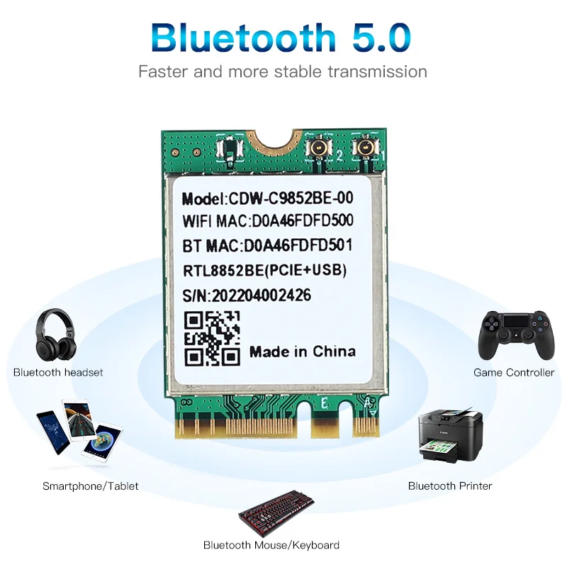 Adaptador Wi-Fi sem fio de banda dupla, placa de rede RTL8852BE, 802.11AC, machado, 2.4G, 5Ghz, MU-MIMO, 1800Mbps, BT 5.0, Win 10