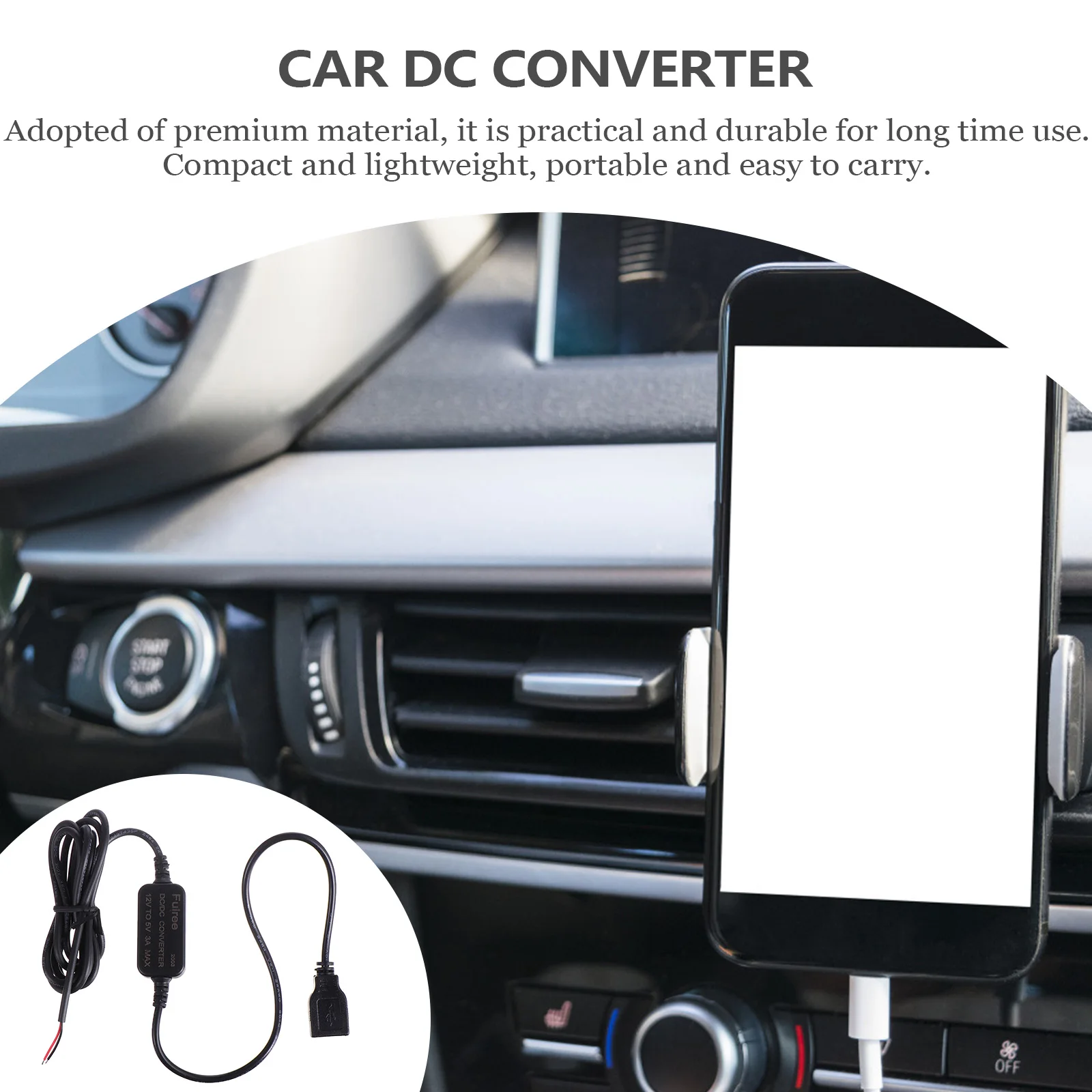 

12V To 5V Usb Car Converter Adapter For Gps Phone Dash Cam Supply Easy Installation (Black)