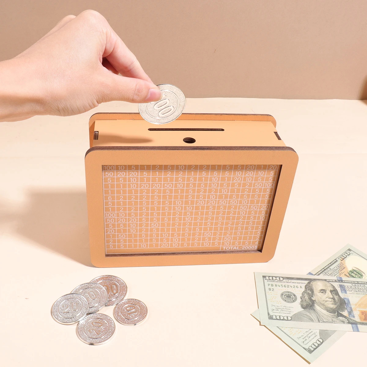 copertina digitale in dollari Salvadanaio in legno, salvadanaio con porta di risparmio, decorazione da scrivania, regalo a sorpresa, articolo di risparmio finanziario domestico