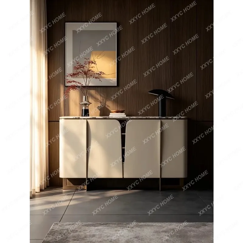 XX high-end marble side cabinet, saddle leather locker, solid wood  porch cabinet