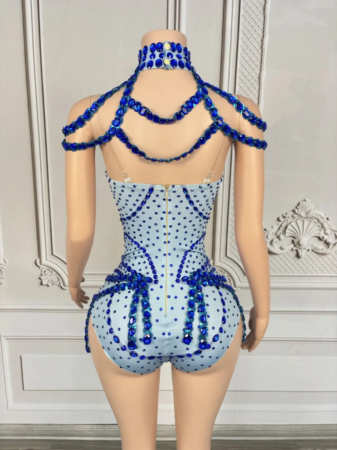 Sparkly Rhinestones Fringes Blue Bodysuit for Women Sexy Dance Show Costume Night Party Outfit Singer Dancer Stage Wear Xiaolan