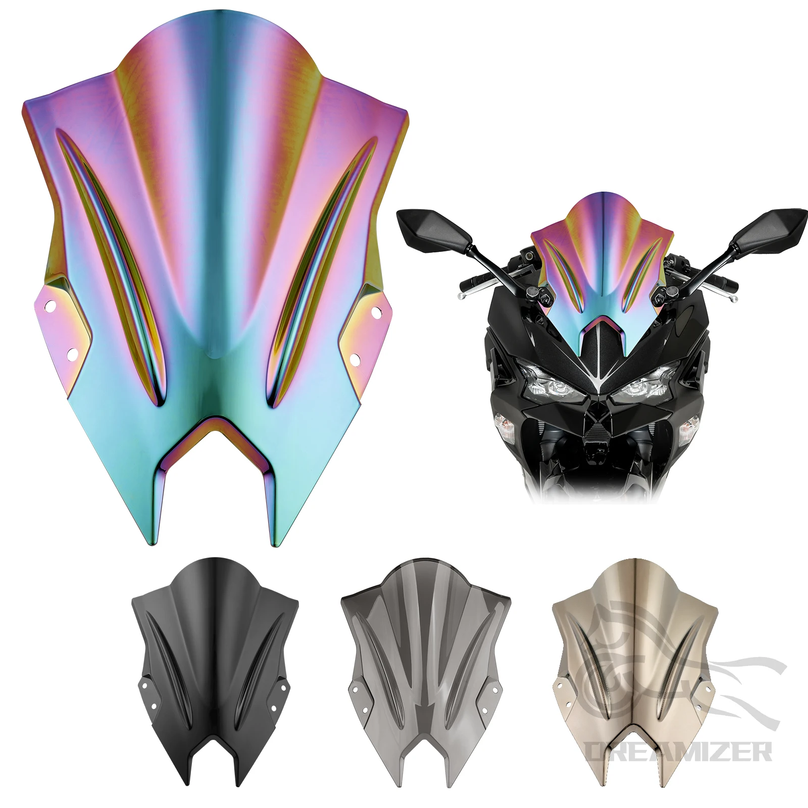 

Motorcycle Windshield Windscreen Double Bubble Wind Deflector Protector Fairing For Kawasaki Ninja 500 SE 2024-2026