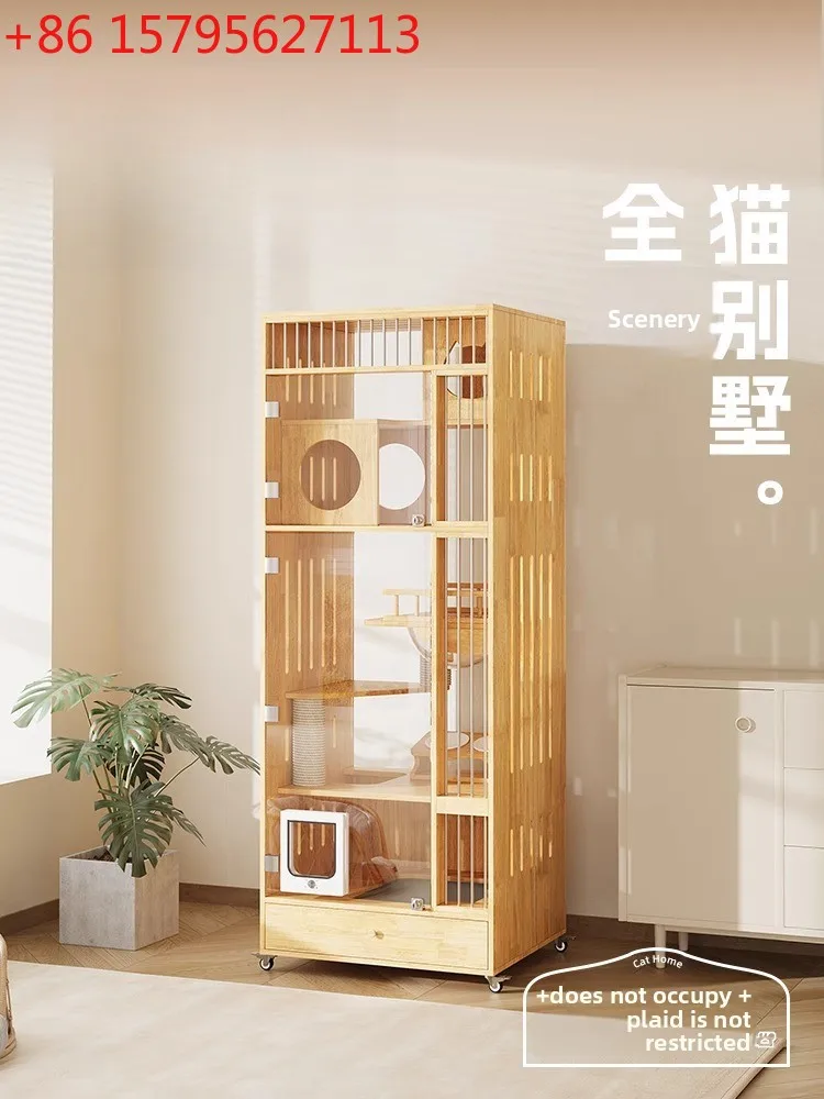 

Cat villa, solid wood cage nest household, toilet integrated house nest