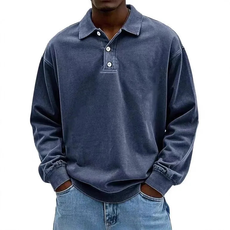 Picture 6: Casual Long Sleeve Shirt Turn Collar Loose Fit Solid Color Front Button Down Oversized Fit Drop Shoulder Taupe Navy Blue