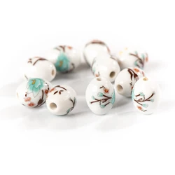 15mm Barrel Shape Decal Ceramic Porcelain Pottery Beads Pendant Jewelry Making For Necklace Bracelet #XN526