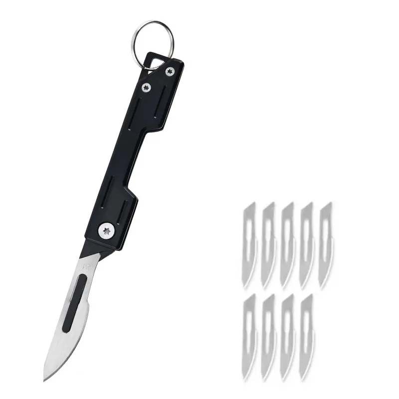 [Hot Sales] Folding Knife Stainless Steel Pocket Knife with 9 Disposable Blades, Sharp Hobby Knife Craft Knife Kit