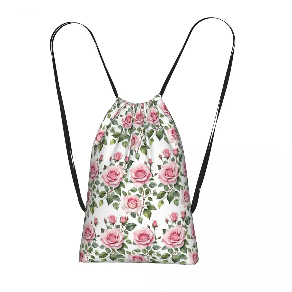 

Рюкзаки с акварельным рисунком розовых роз в стиле ботанического сада, многофункциональные спортивные сумки с завязками и карманами, сумки для книг для мужчин и женщин