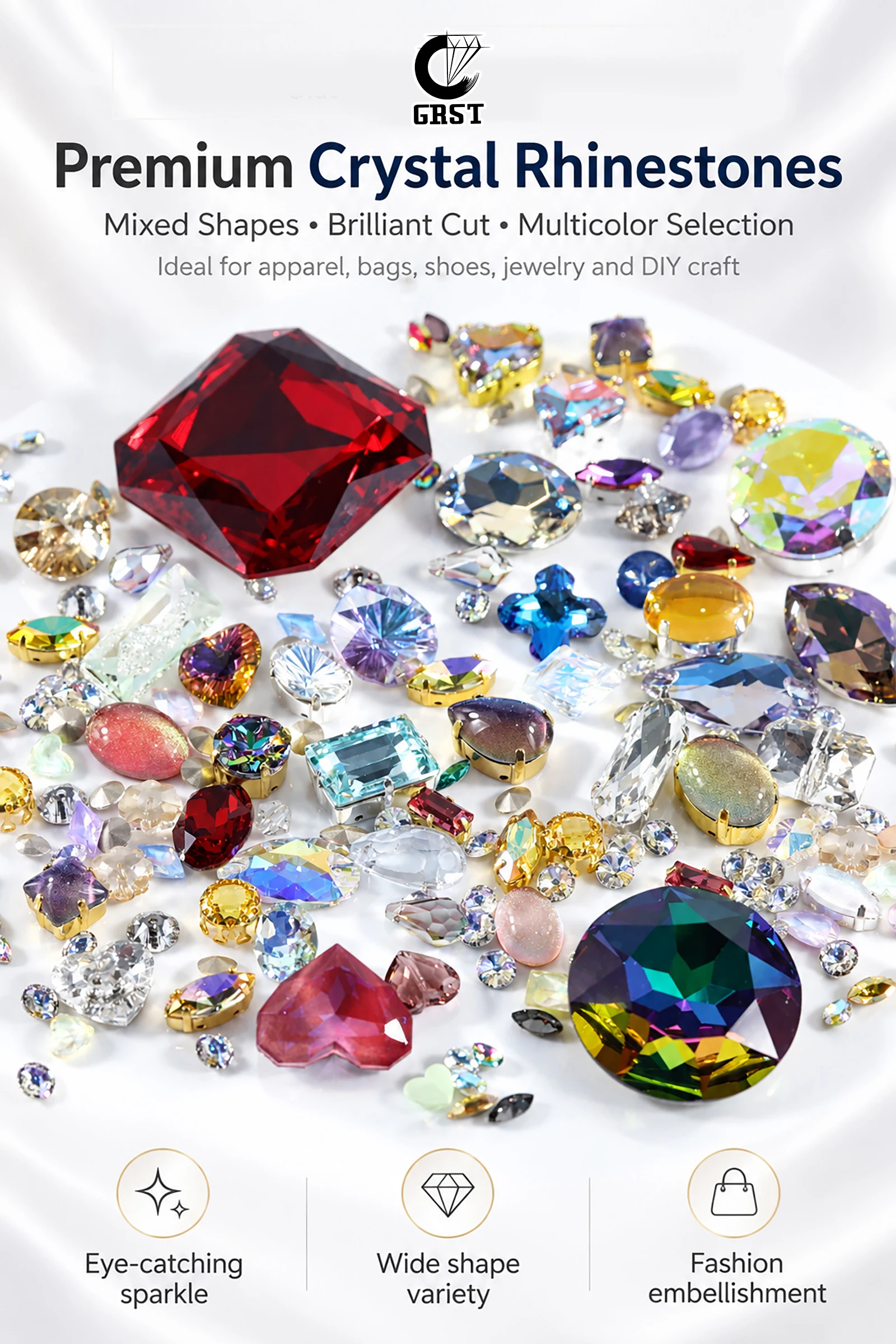 AAA-Qualität Glitzernde Glas-Kristall Strasssteine in Tropfenform mit Krallenfassung, 3D-Sparkle zum Aufnähen für DIY-Handwerk, Verzierungen an Taschen, Schuhen und Kleidung – Detail 1