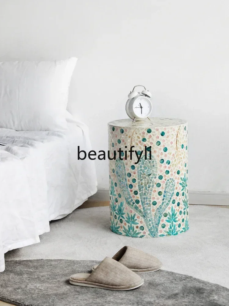 

ss C Original natural shell round side table splicing process side bedroom bedside table small coffee table