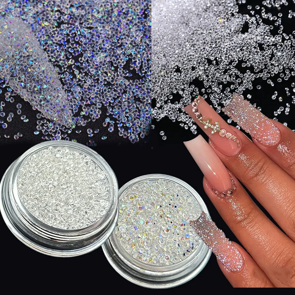 2 Frascos de Perlas de Caviar Mini Iridiscentes AB Transparentes, Gemas para Uñas de 1.5mm, Micro Cristales Pixie, Diamantes Pequeños para Manicura