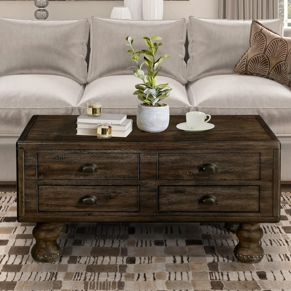 

Coffee Table, 40-Inch Cocktail Tables Living Room Center Tables with 4 Storage Drawers, Coffee Table