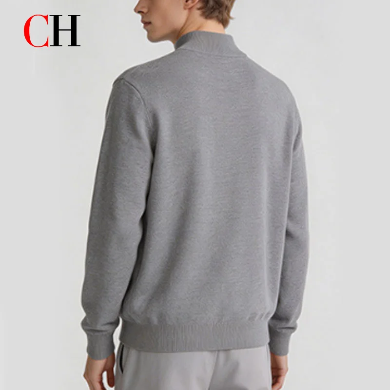 CH Men Mock Neck Sweater Knit Pullover Long Sleeve Solid Gray Casual Loose Fit Jumper Autumn Winter Minimalist Knitwear