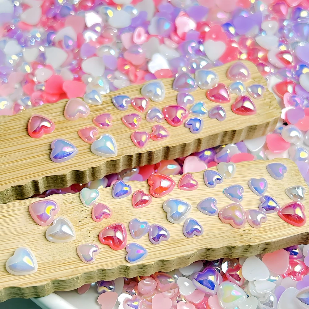 

60PCS Flatback Pearlescent 3D Acrylic Love Heart Nail Art Pearl Charms Rhinestone Accessories For Nails Decoration Supplies Tool