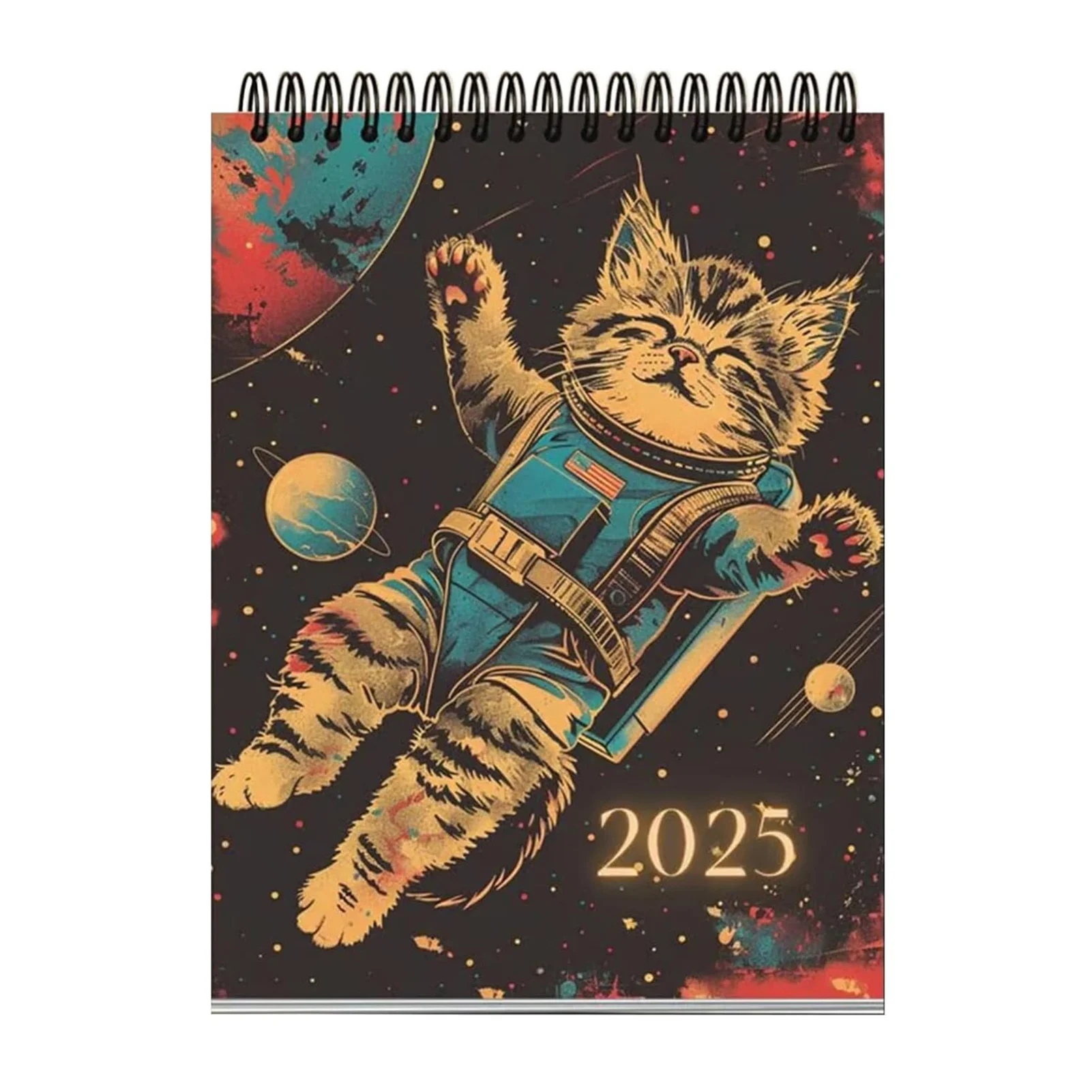 2025 Space Cats Theme Wall Calendar Funny Annual Monthly Wall Planner for Study Bedroom Office Decoration