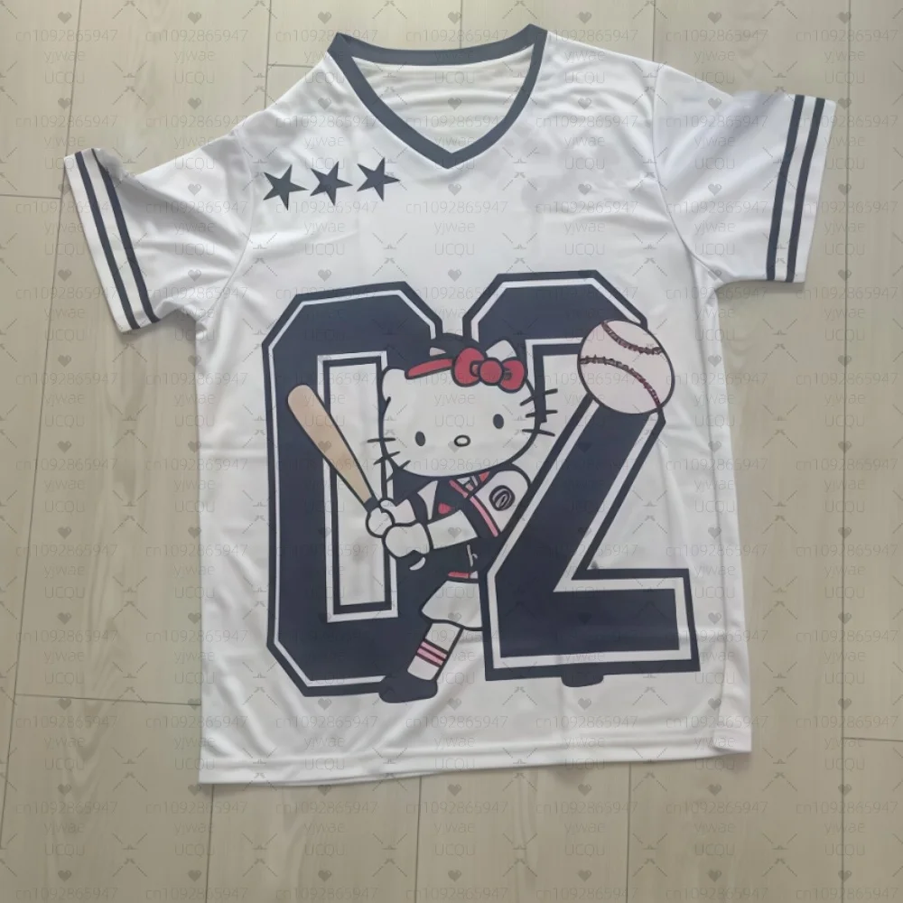 2025 حار بيع المرأة مينيسو هيلوكيتي طباعة خفيفة الوزن تنفس الخامس الرقبة قصيرة الأكمام تي شيرت المرأة تي شيرت جيرسي #2