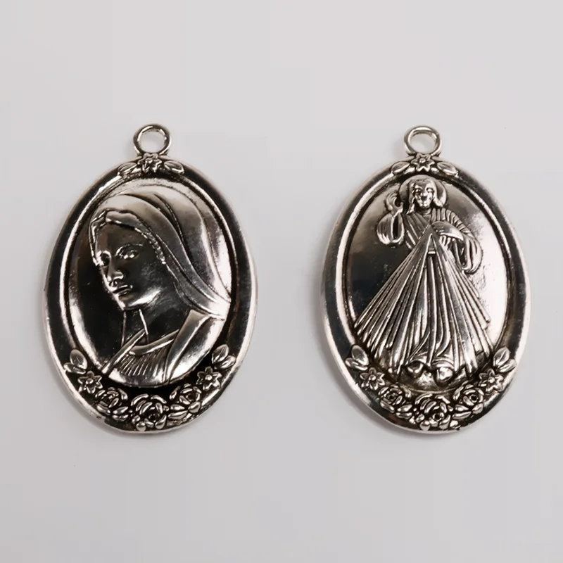 2pcs Silver Plated Large Catholic Virgin Mary Alloy Pendant DIY Charms Necklace Key Chain Jewelry Crafts Metal Accessories P1609