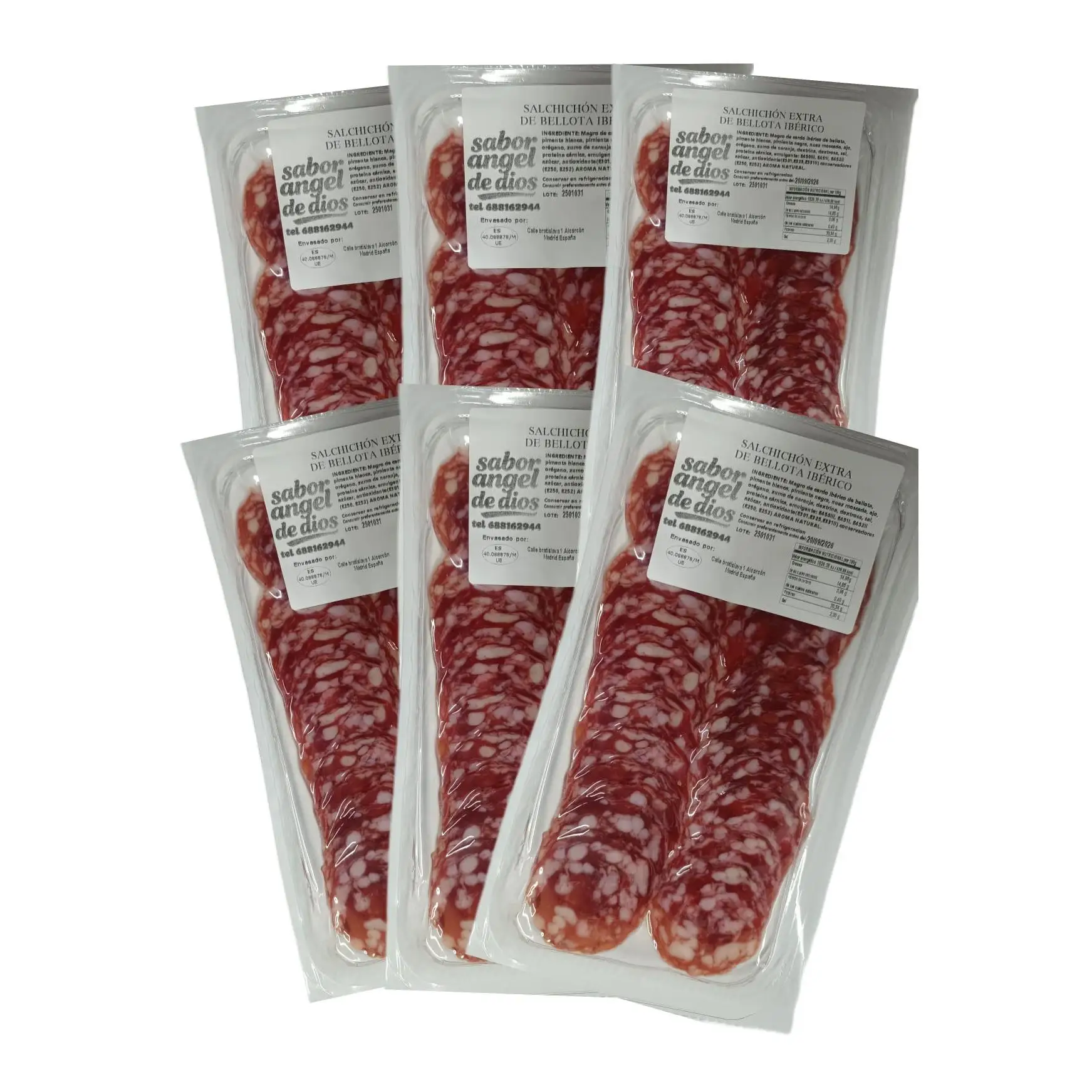Salchichon Extra de Bellota Iberico Loncheado 100gr Aprox. -  6 sobres, TOTAL 600gr Aprox. - SABOR ANGEL DE DIOS.