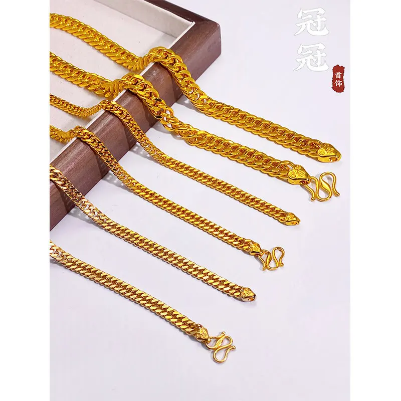 Thickened Gold Fortune Buckle Boss Necklace Men's 24K Gold AU999 - Pure gold fortune buckle chain, domineering and eye-catching