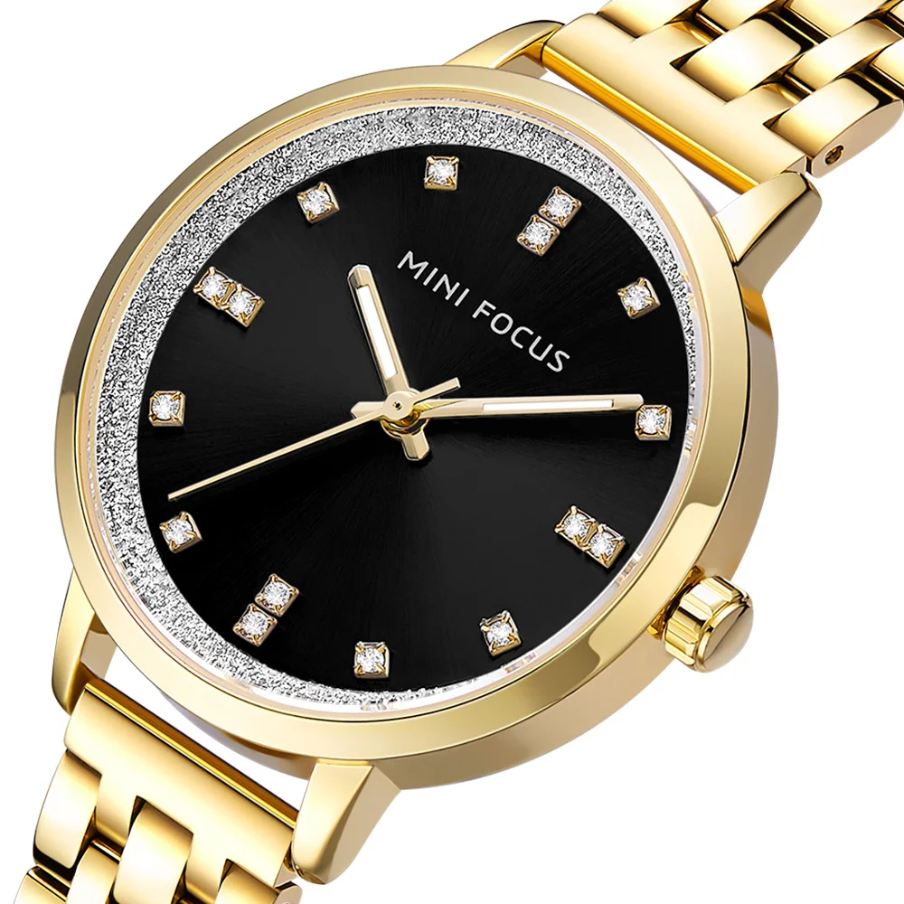 Mini Focus MF0047L Деловые часы Модные стильные серебряные часы из нержавеющей стали с синим циферблатом Водонепроницаемые женские кварцевые часы