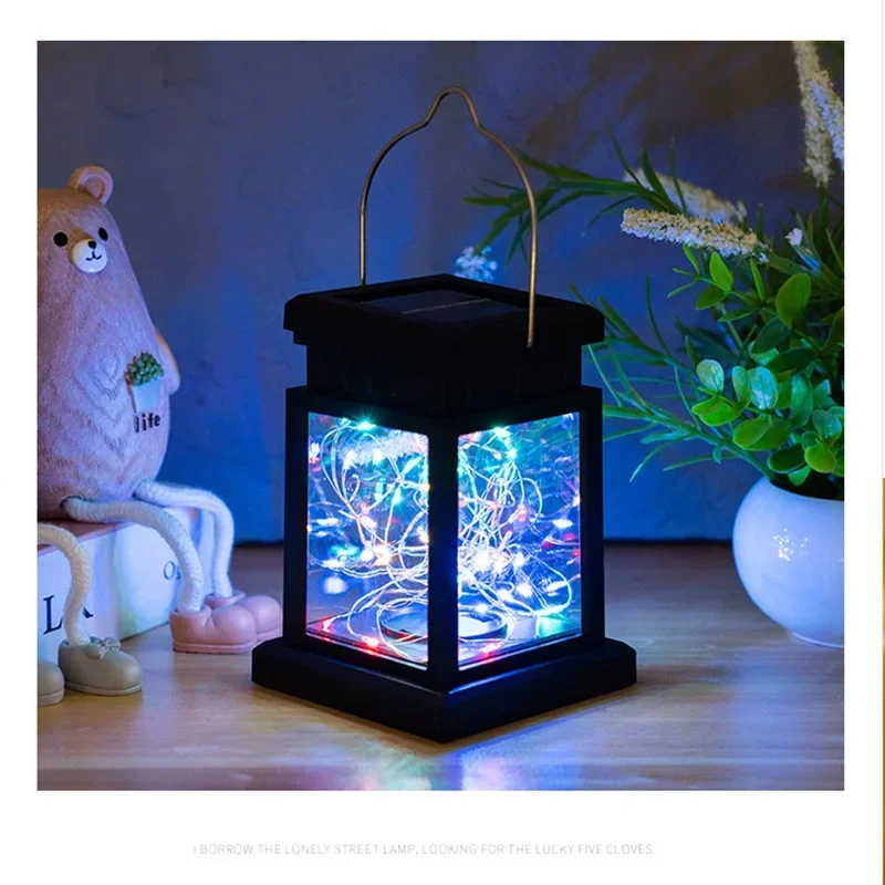 Solar Powered Palace Lamp LED Copper Wire Star Hanging Lamp Waterproof Courtyard Garden Landscape Candle Decoration Lamp