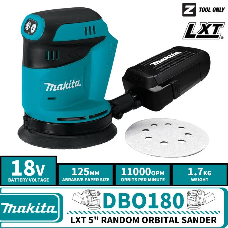 Makita DBO180Z Lithium Ion 18V Draadloze Oplaadbare Schijf Excentrische Schuurmachine Houtbewerking Schuren Stopverf Polijsten Kale Tool