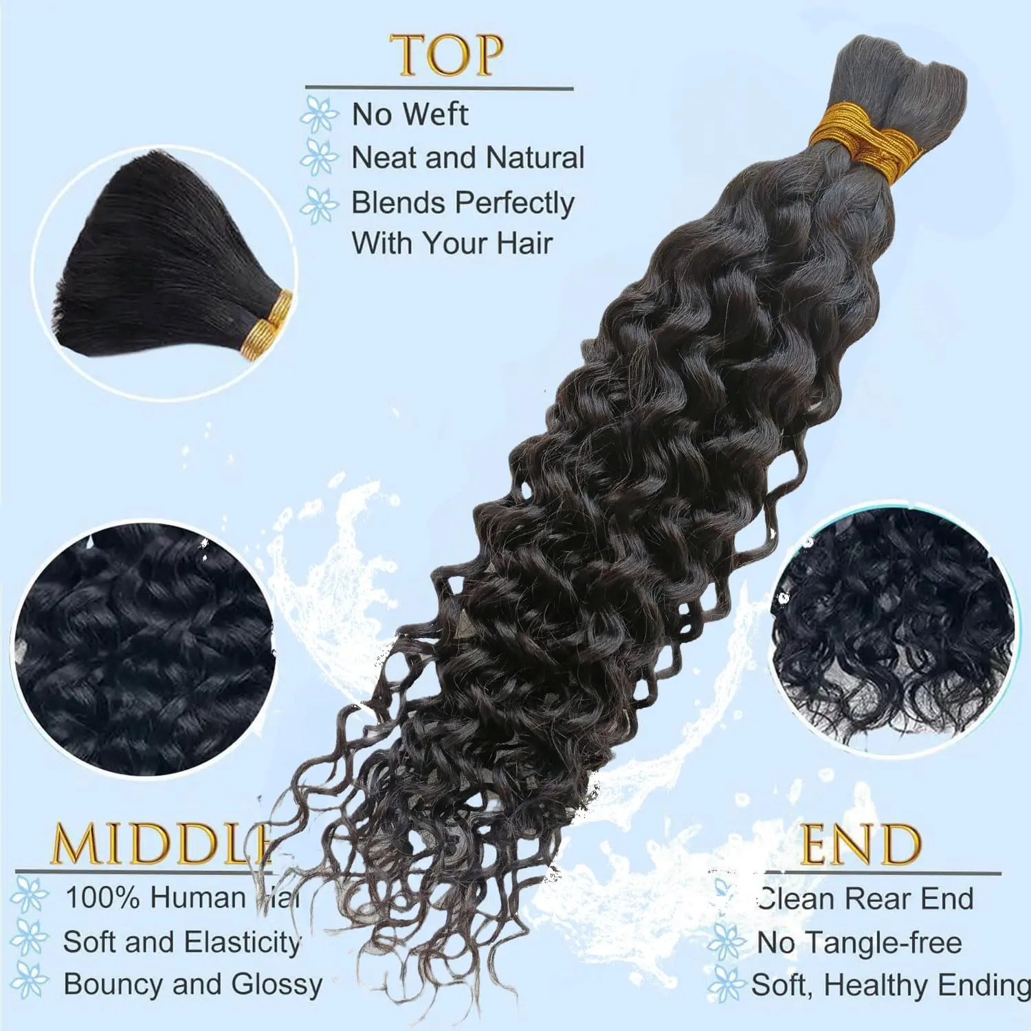 Cabelo humano encaracolado profundo da trança, micro ondulado, volume, 20 ", 100g, 2 pacotes pelo bloco