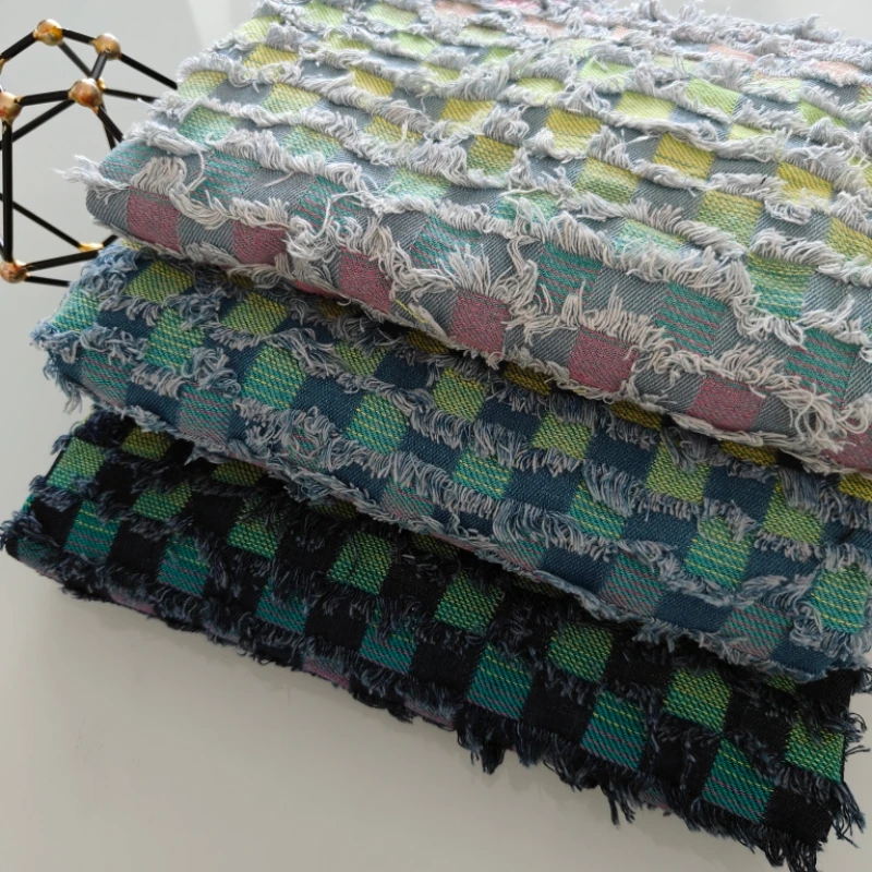 

Colorful Tassel Checkered Jacquard Fabric for Handmade Diy Sewing Fashion Clothing Designer Fabrics Cloth By The Meter